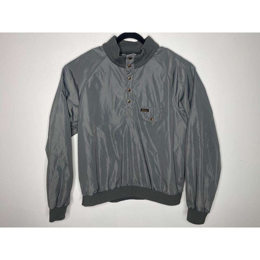 VTG Eddie Bauer Mens SZ XL Nylon Half Snap Coat Jacket Grey Bomber Windbreaker